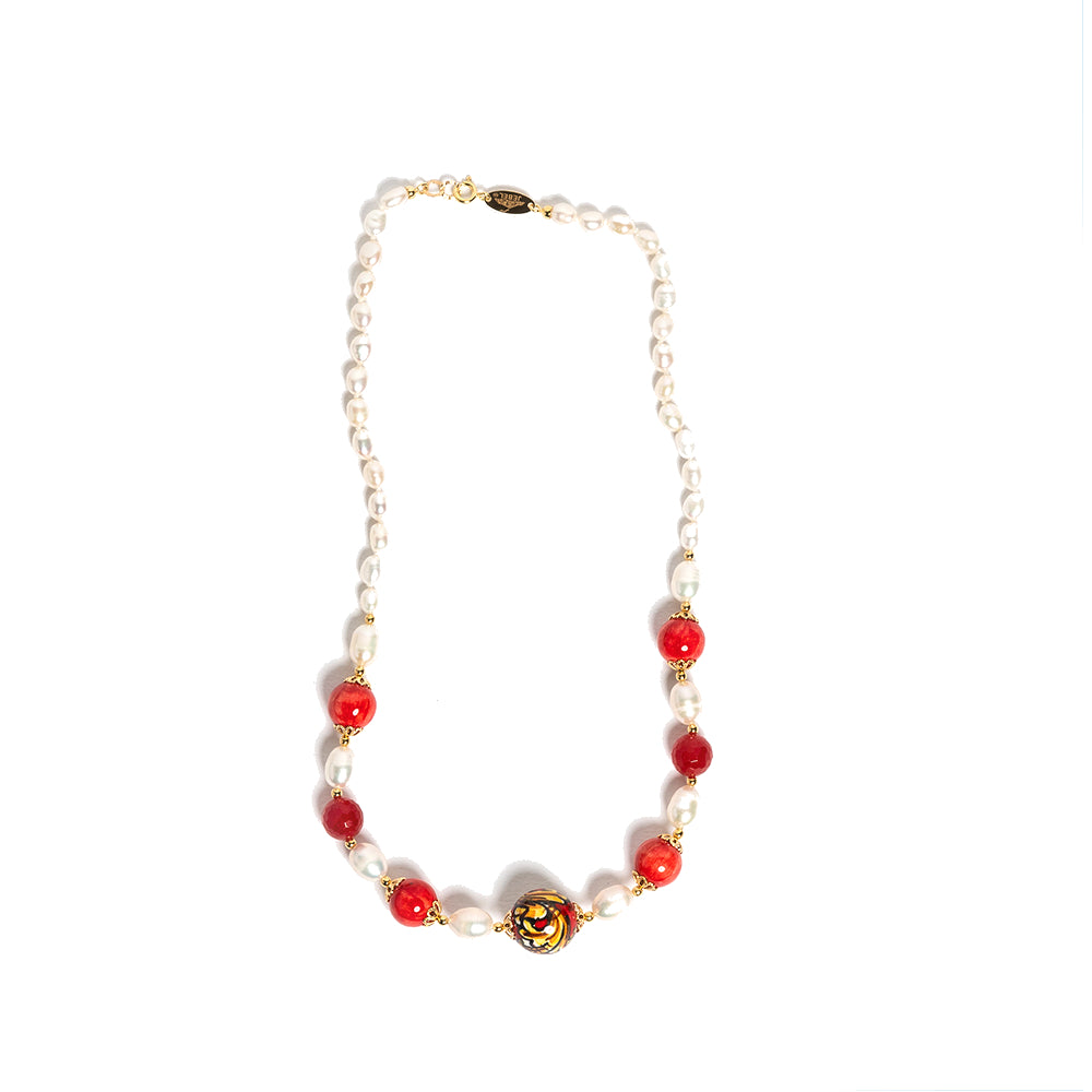 Collana Fiumedinisi in perle di fiume e perle in ceramica di Caltagirone