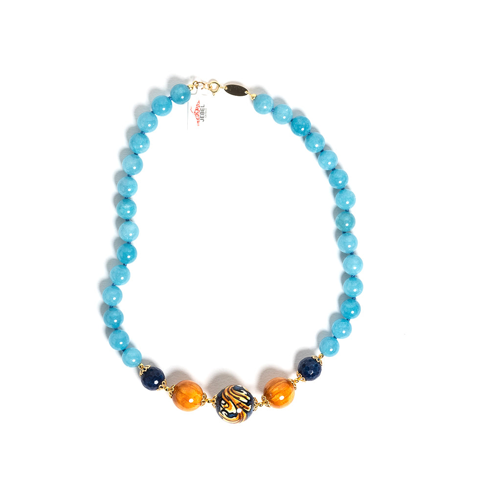 Collana Fleri in angelite e perle in ceramica di Caltagirone