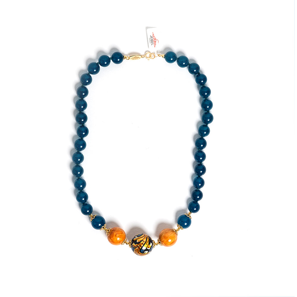 Collana Giarre in agata blu e perle in ceramica di Caltagirone