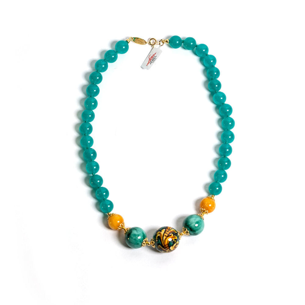 Collana Levanzo in agata verde e perle in ceramica di Caltagirone