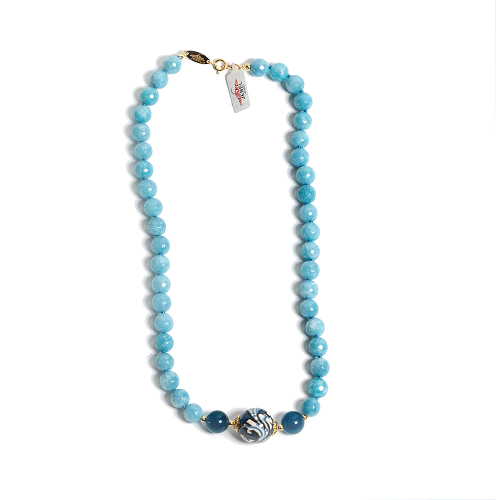 Collana Mazzarò in angelite e perle in ceramica di Caltagirone