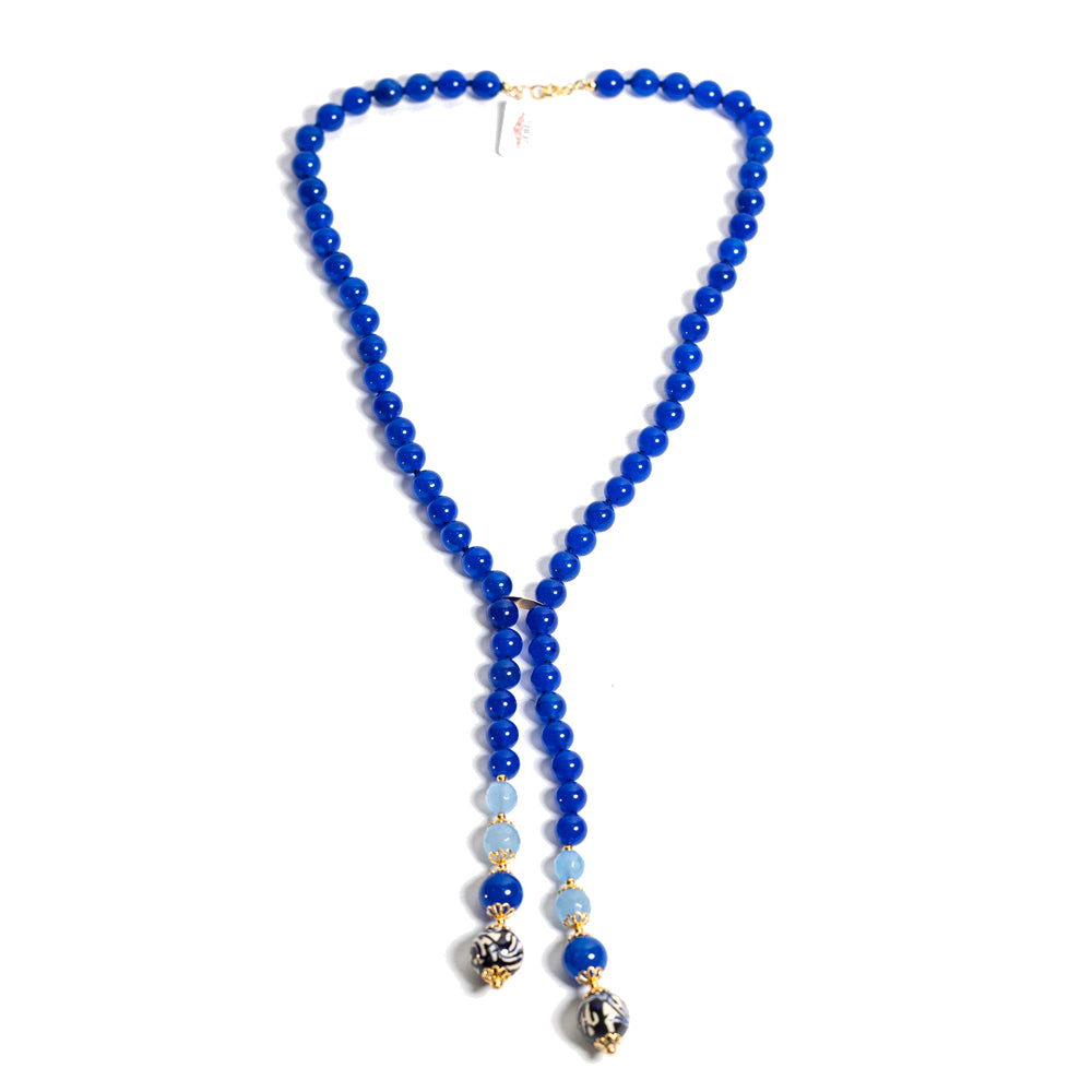 Collana Messina in agata blu e perle in ceramica di Caltagirone