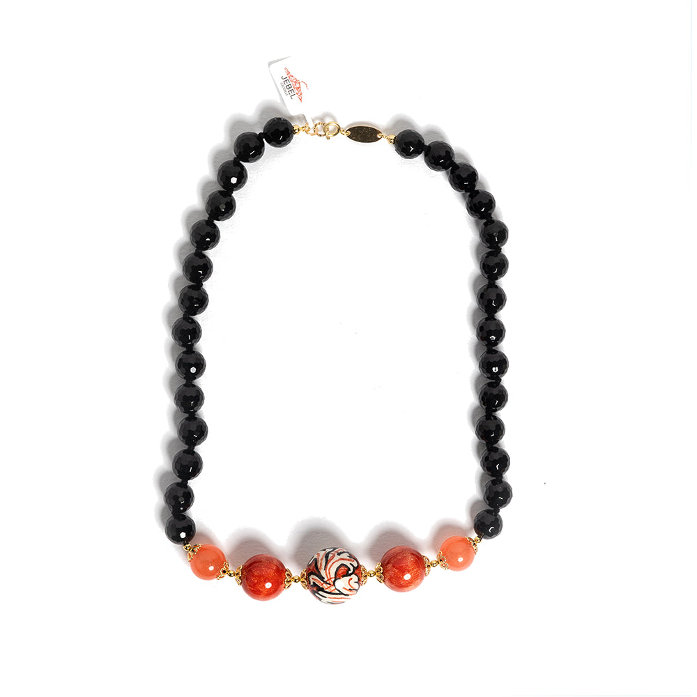 Collana Milo in pietre dure onice e perle in ceramica di Caltagirone