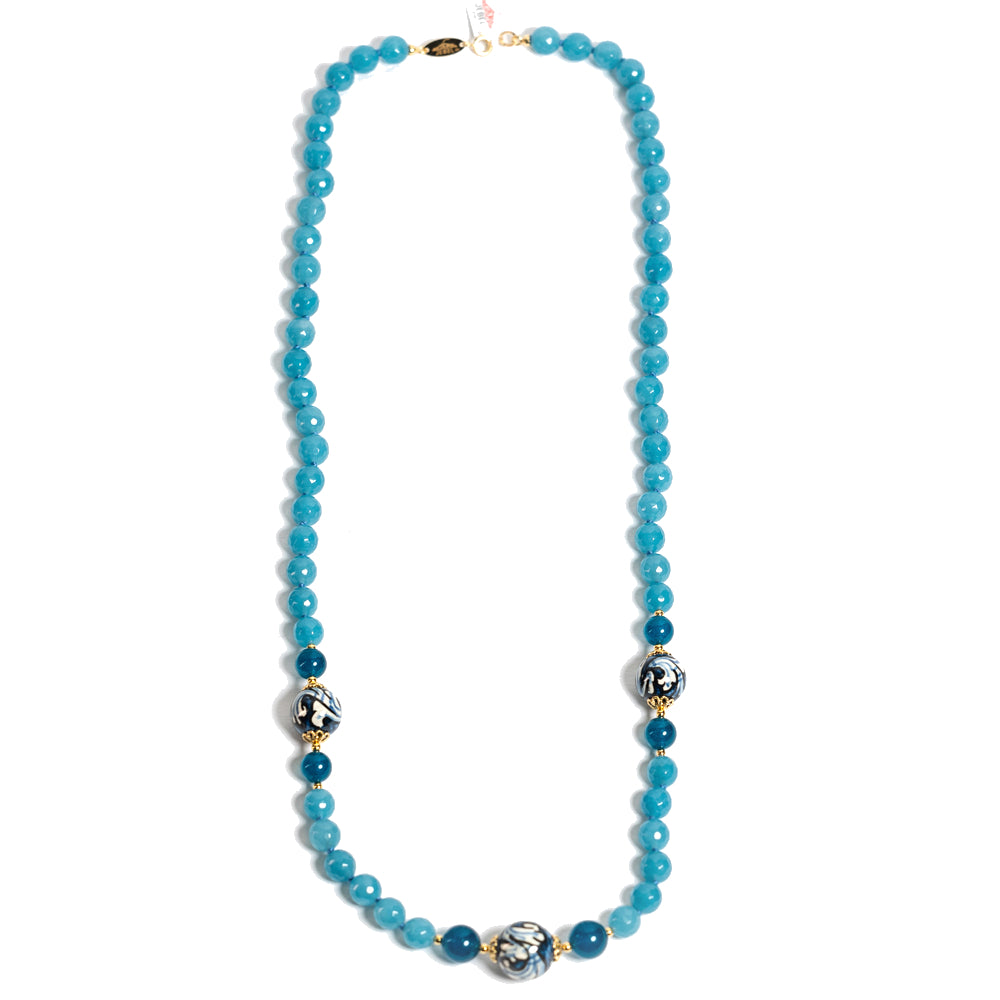 Collana Naxos in angelite e perle in ceramica di Caltagirone