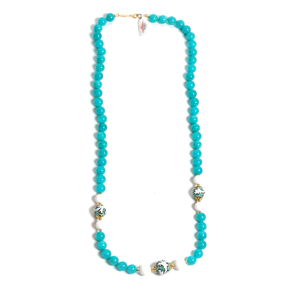 Collana Ortigia in agata verde e perle in ceramica di Caltagirone