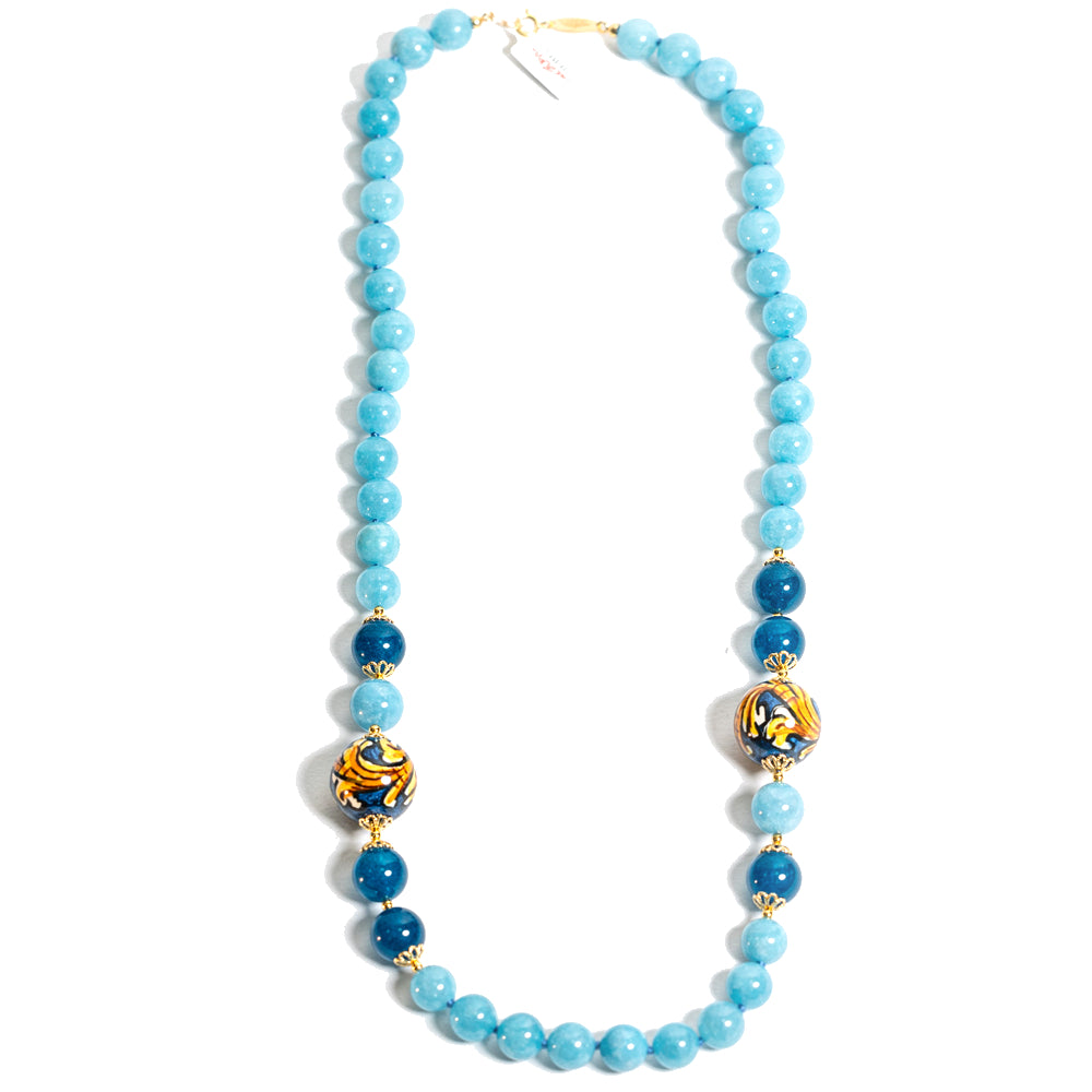 Collana Panarea in angelite e perle in ceramica di Caltagirone