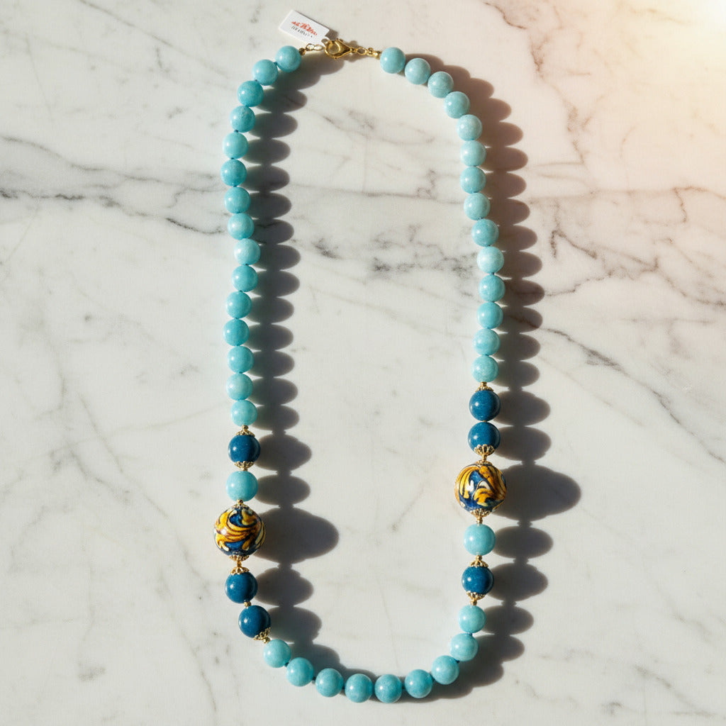 Collana Panarea in angelite e perle in ceramica di Caltagirone