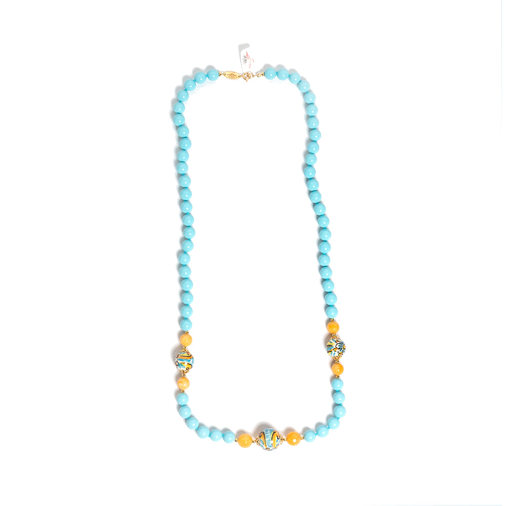 Collana Pozzallo in pasta di turchese e perle in ceramica di Caltagirone