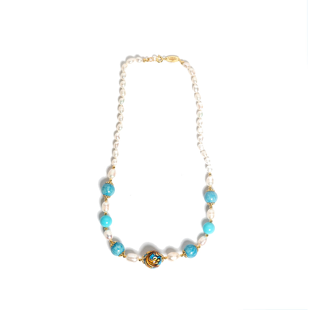 Collana Pozzillo in perle di fiume e perle in ceramica di Caltagirone
