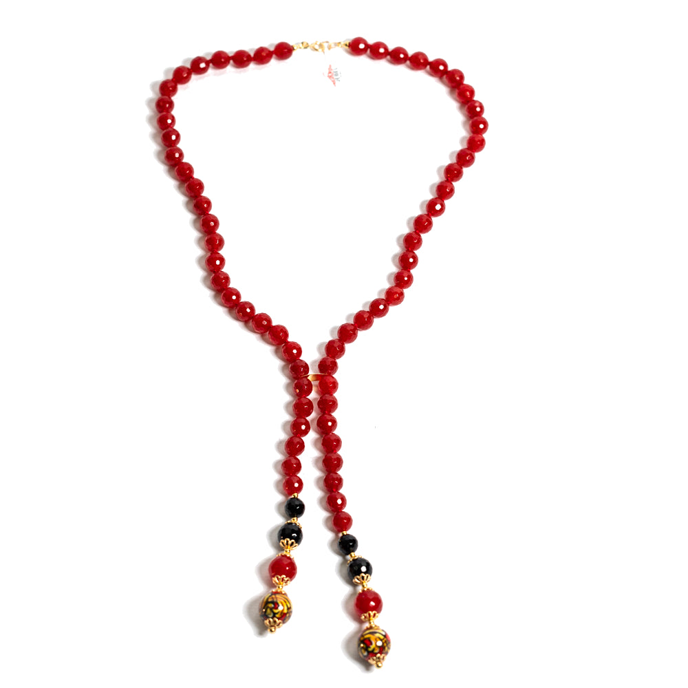 Collana Ragusa in agata rossa e perle in ceramica di Caltagirone