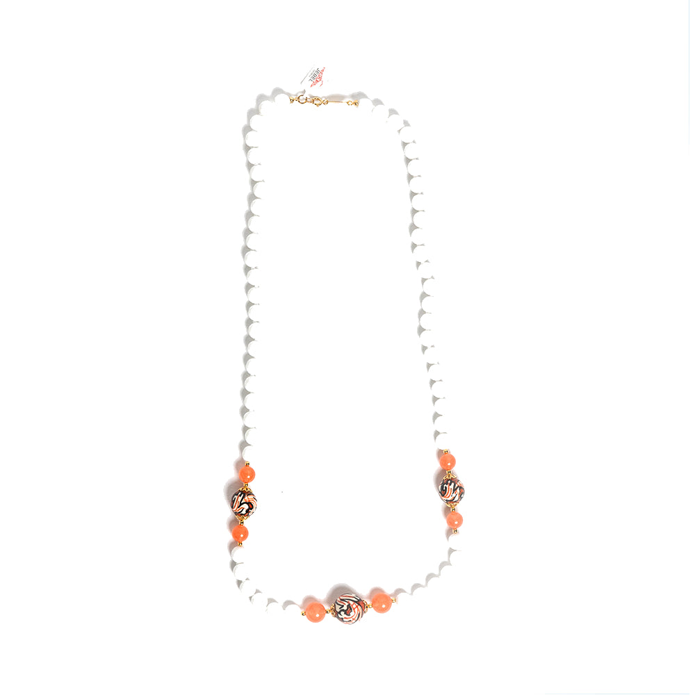 Collana Ribera in agata bianca e perle in ceramica di Caltagirone