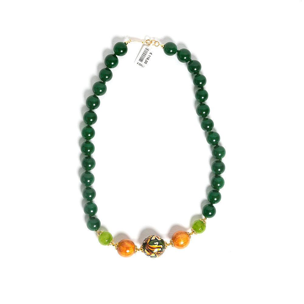 Collana Riposto in agata verde e perle in ceramica di Caltagirone