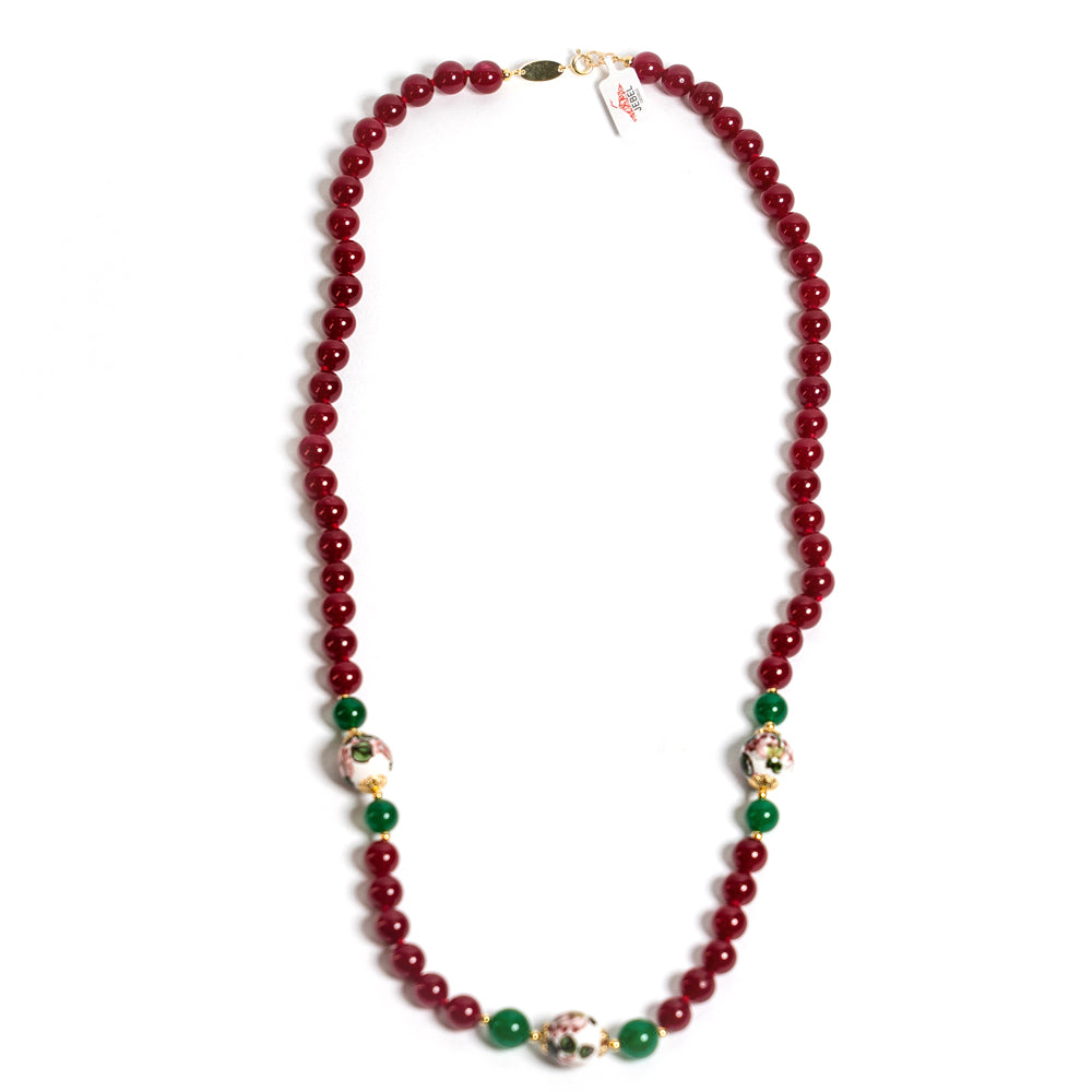 Collana Salina in agata rossa e perle in ceramica di Caltagirone