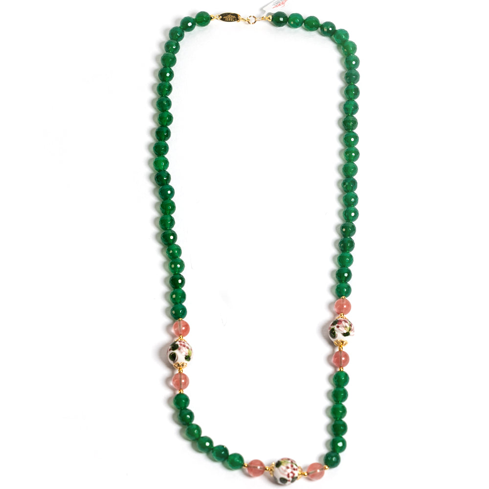 Collana Salina in agata verde e perle in ceramica di Caltagirone