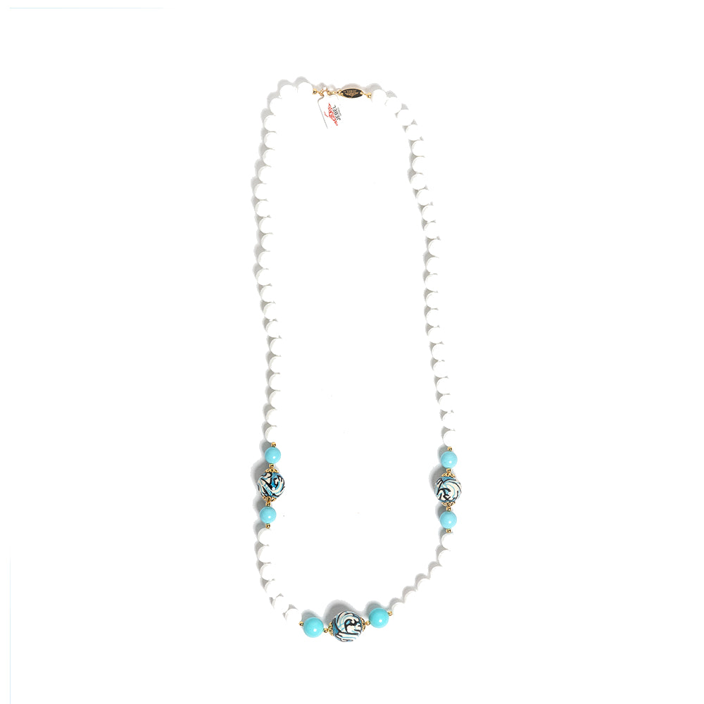 Collana Segesta in agata bianca e perle in ceramica di Caltagirone