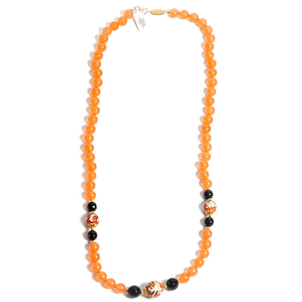 Collana Siracusa in agata salmone e perle in ceramica di Caltagirone