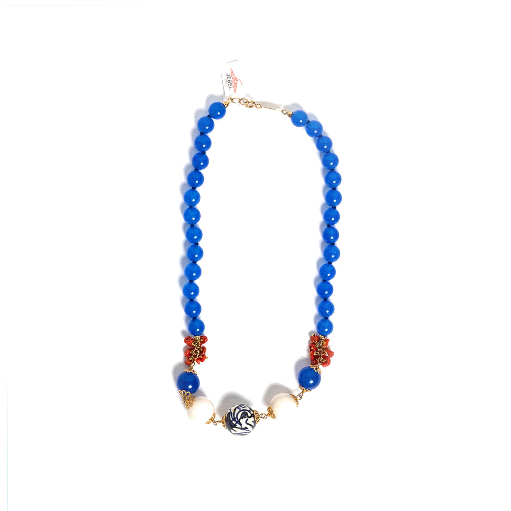 Collana Stazzo in agata blu e perle in ceramica di Caltagirone