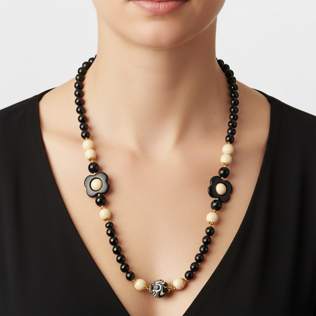 Collana Stromboli in pietre dure onice e perle in ceramica di Caltagirone