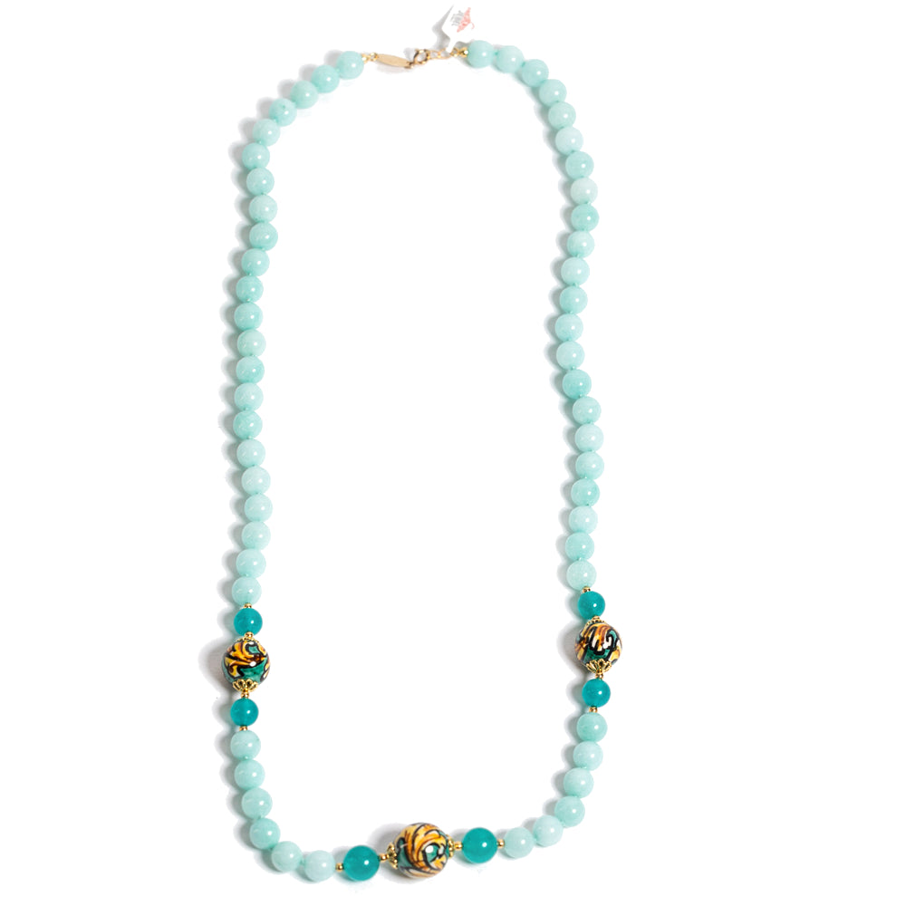 Collana Taormina in agata verde e perle in ceramica di Caltagirone
