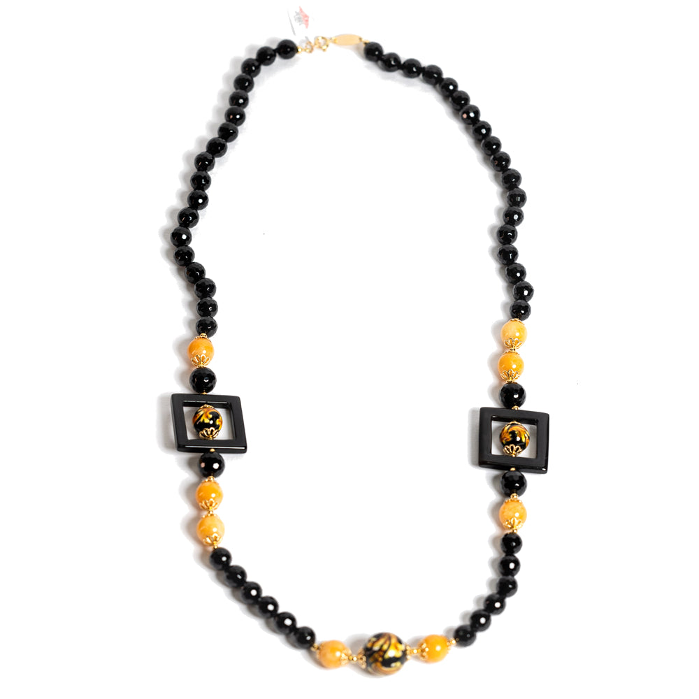 Collana Terrasini Quadro in onice e perle in ceramica di Caltagirone