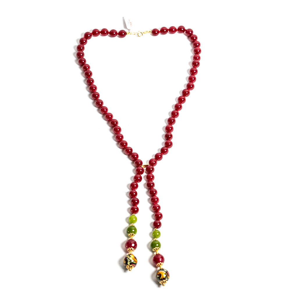 Collana Ucria in agata rossa e perle in ceramica di Caltagirone