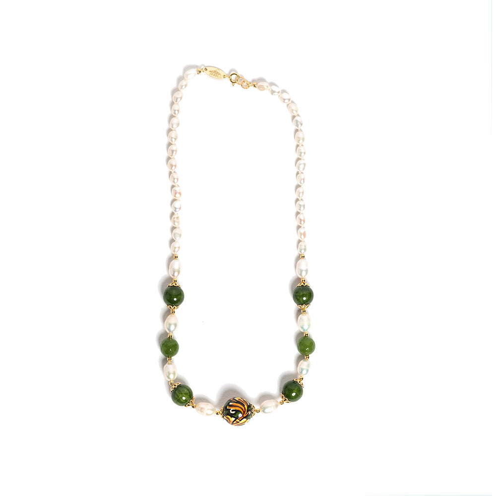 Collana Valverde in perle di fiume e perle in ceramica di Caltagirone