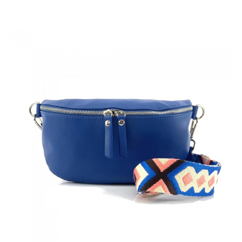 Marsupio da donna Blu Elettrico con cinghie in pelle 25x15 cm - Outdoor