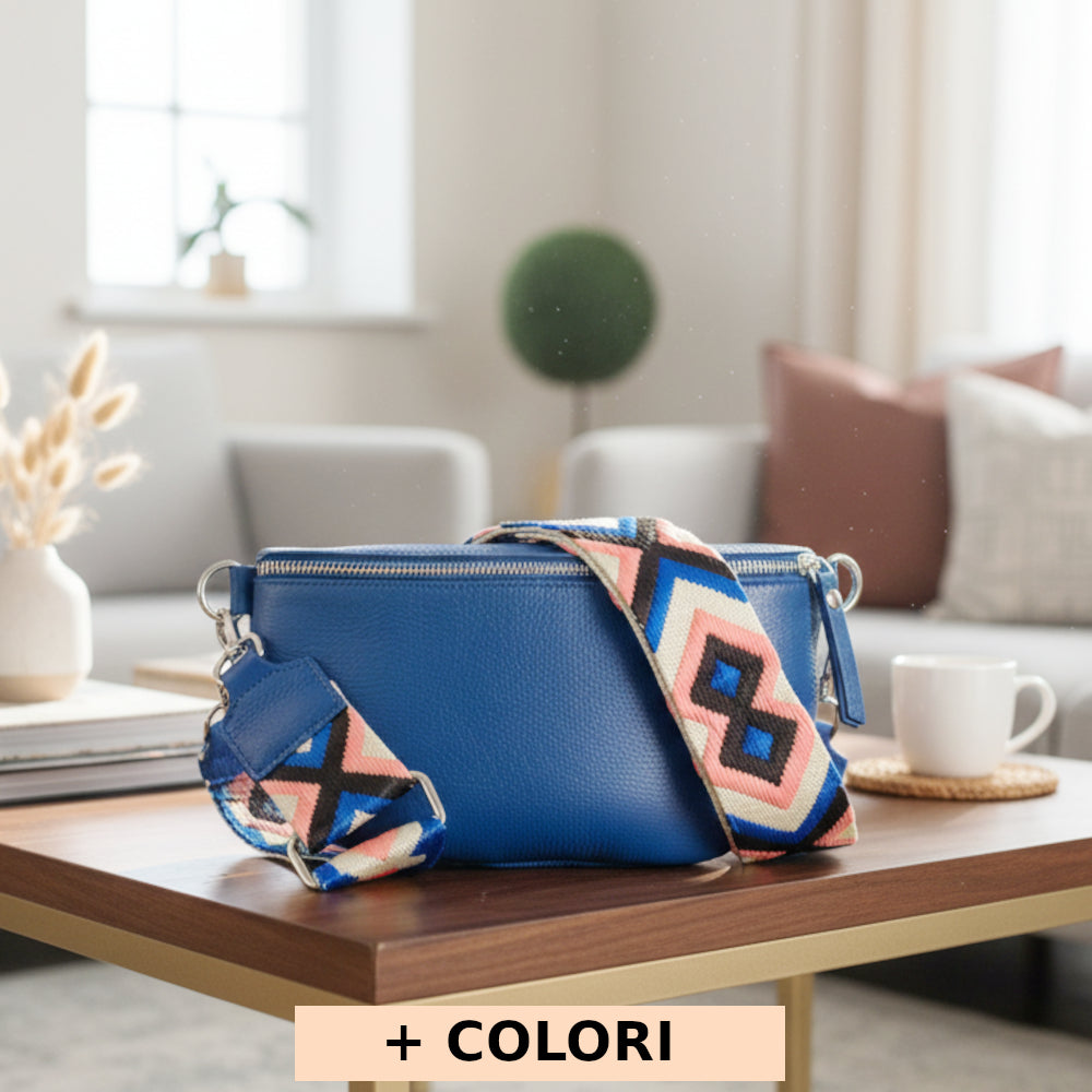 Marsupio da donna Blu Elettrico con cinghie in pelle 25x15 cm - Outdoor