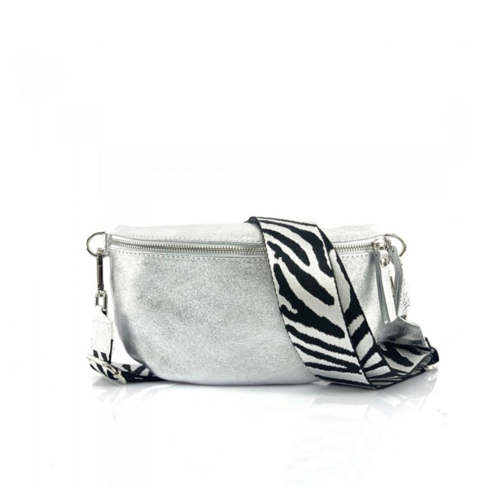 Marsupio donna argento con cinghie in pelle 25x15 cm Outdoor