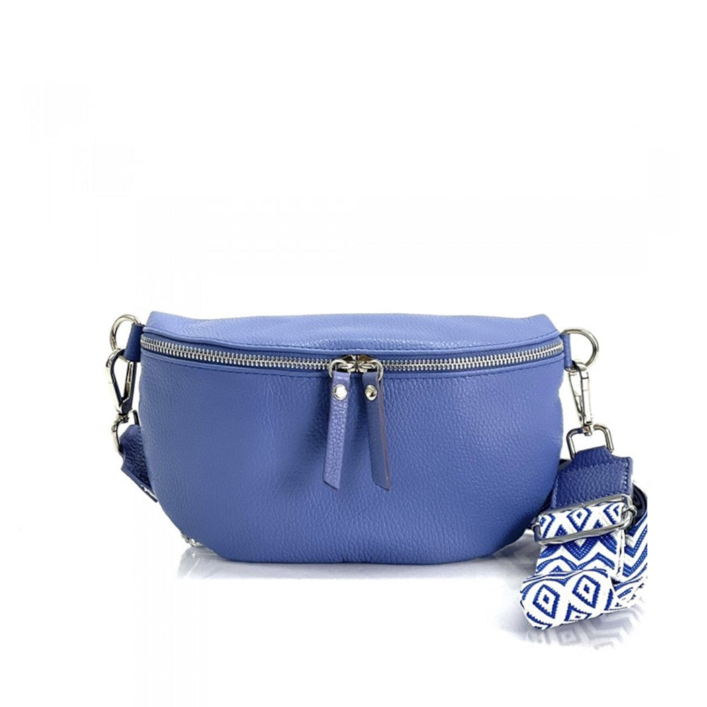 Marsupio donna azzurro con cinghie in pelle 25x15 cm Outdoor