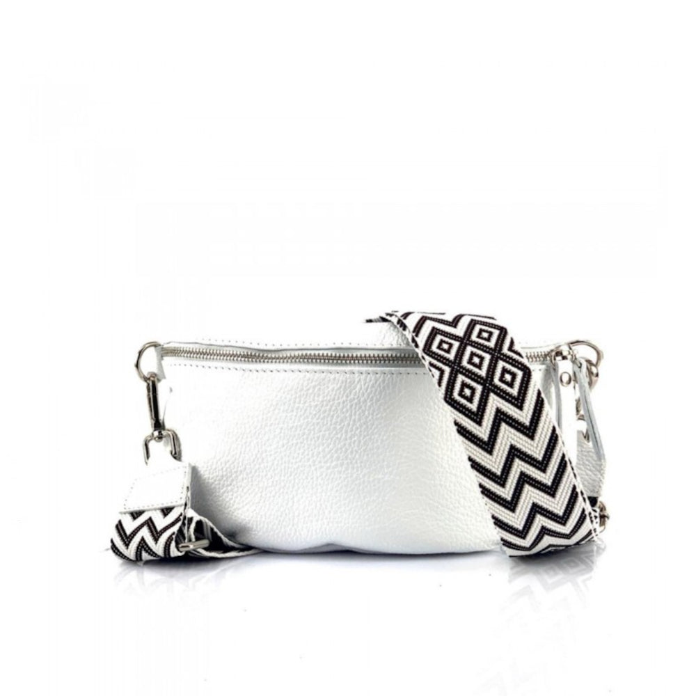 Marsupio donna bianco con cinghie in pelle 25x15 cm Outdoor
