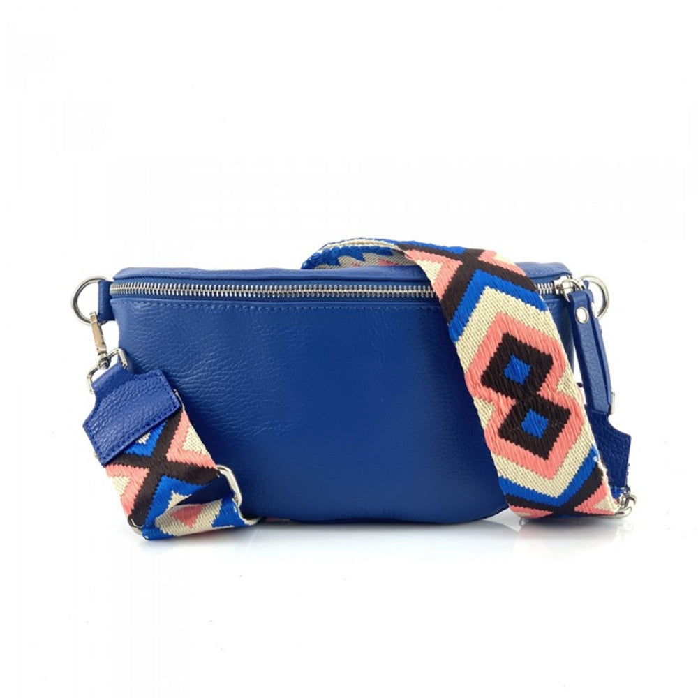Marsupio donna blu elettrico con cinghie in pelle 25x15 cm Outdoor