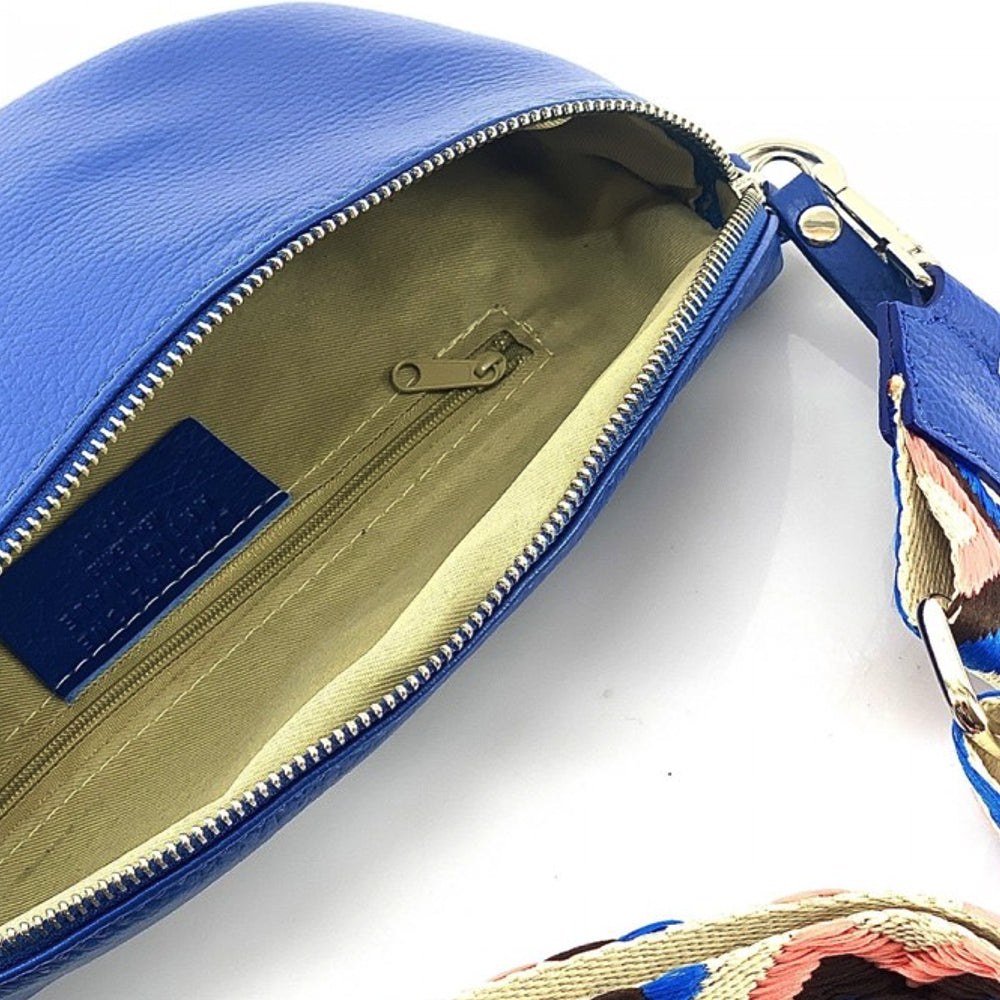 Marsupio donna blu elettrico con cinghie in pelle 25x15 cm Outdoor
