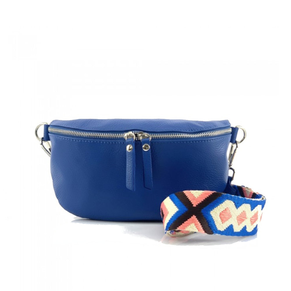 Marsupio donna blu elettrico con cinghie in pelle 25x15 cm Outdoor