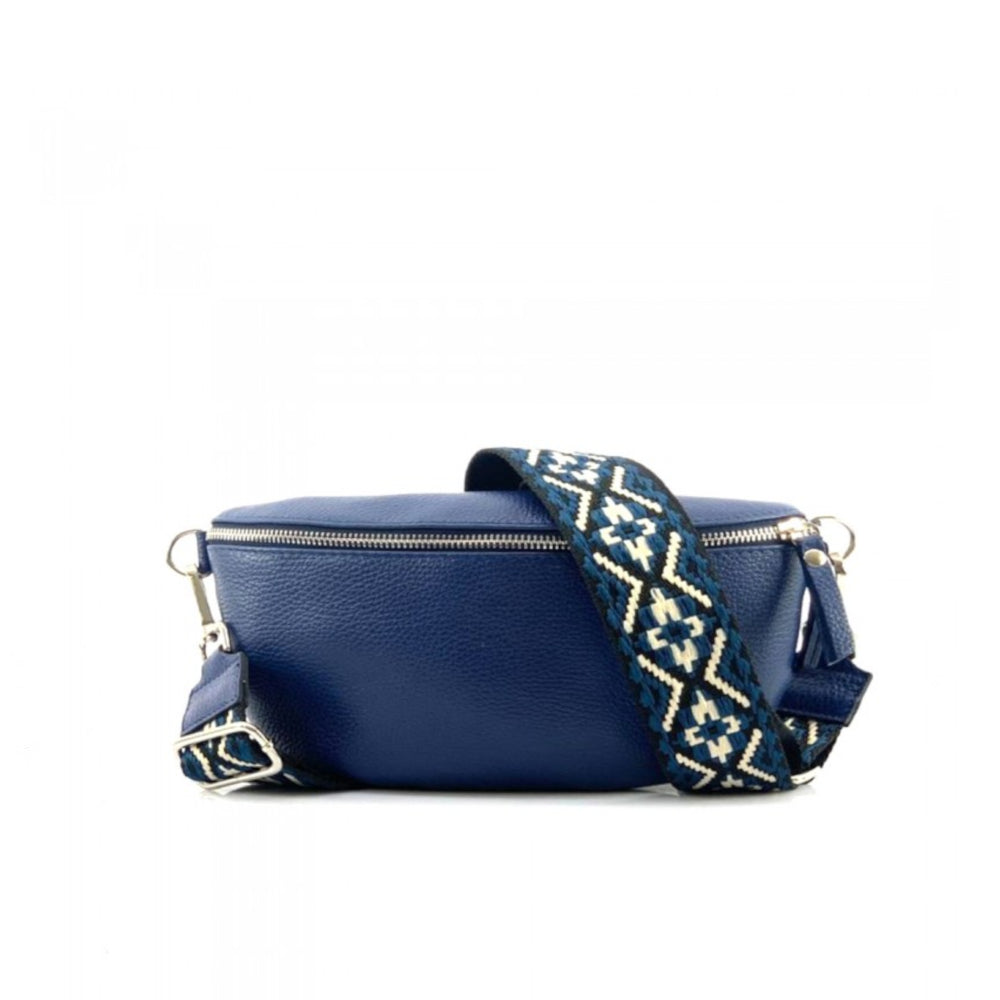 Marsupio donna blu scuro con cinghie in pelle 25x15 cm Outdoor