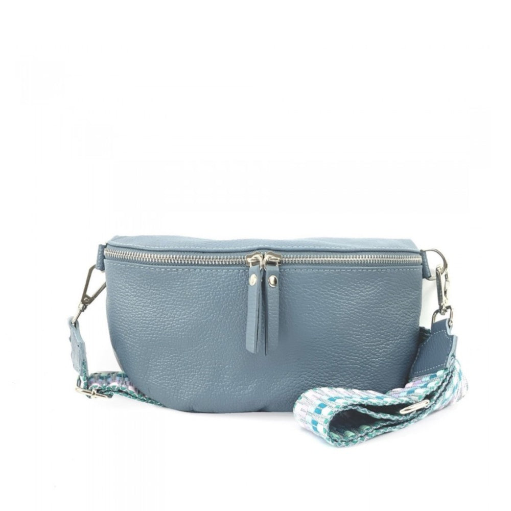Marsupio donna celeste con cinghie in pelle 25x15 cm Outdoor