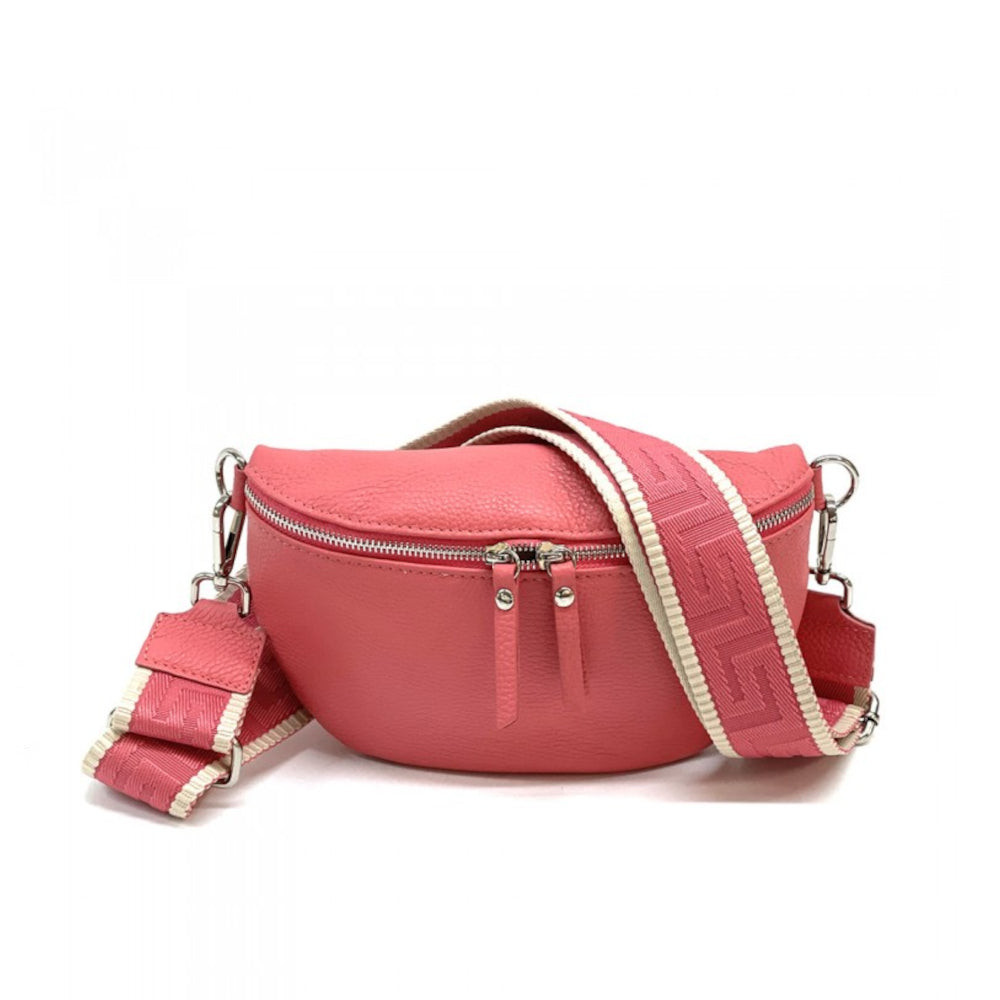 Marsupio donna corallo con cinghie in pelle 25x15 cm Outdoor