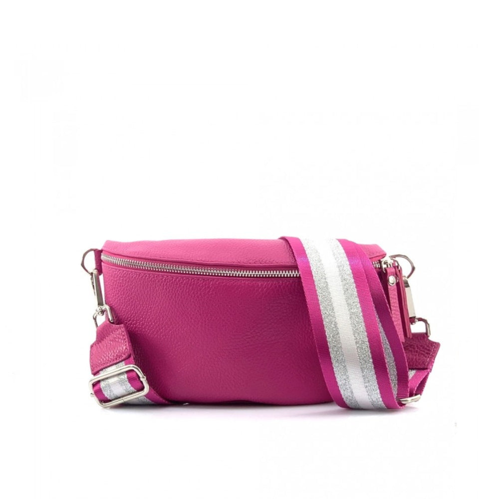 Marsupio donna fucsia con cinghie in pelle 25x15 cm Outdoor