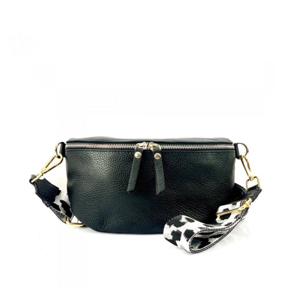 Marsupio donna nero con cinghie in pelle 25x15 cm Outdoor