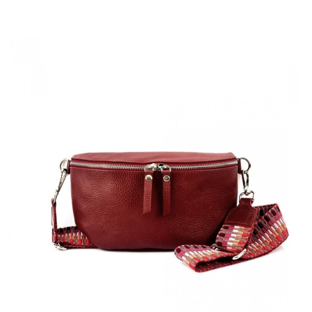 Marsupio donna rosso scuro con cinghie in pelle 25x15 cm Outdoor
