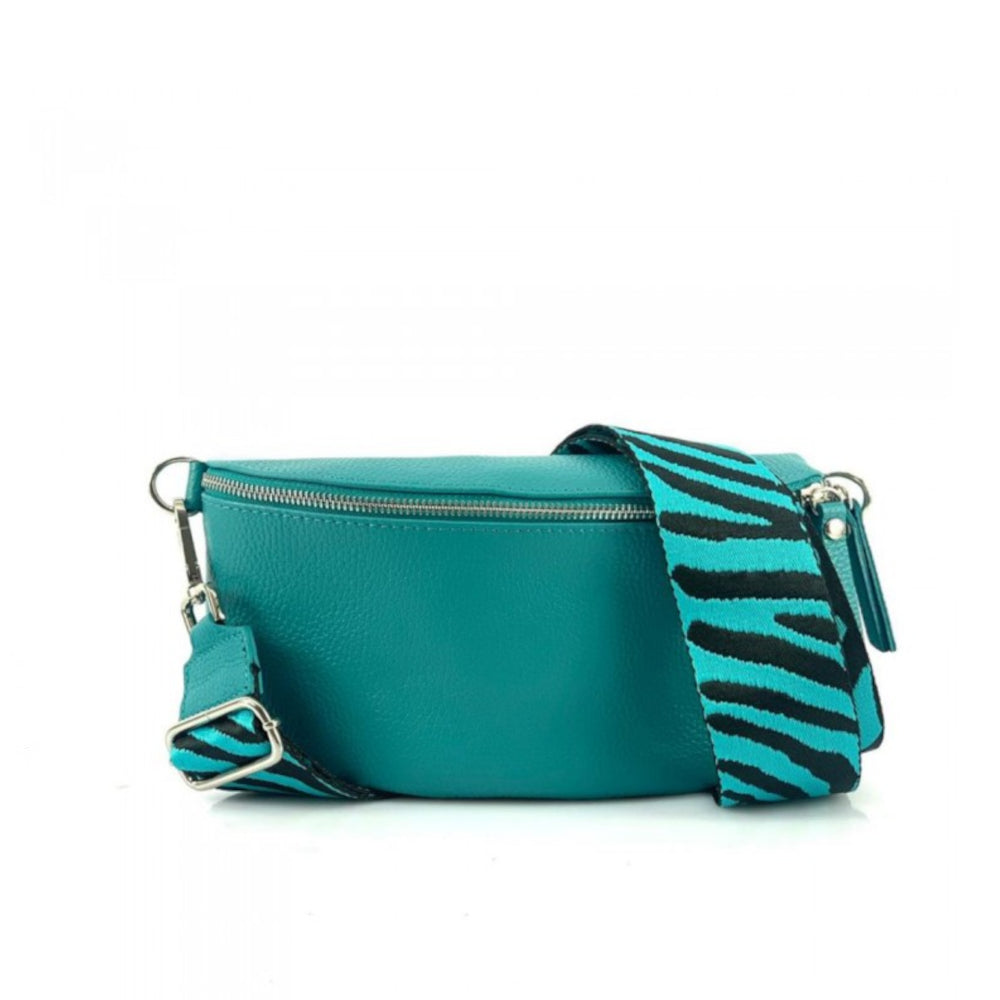 Marsupio donna turchese con cinghie in pelle 25x15 cm Outdoor