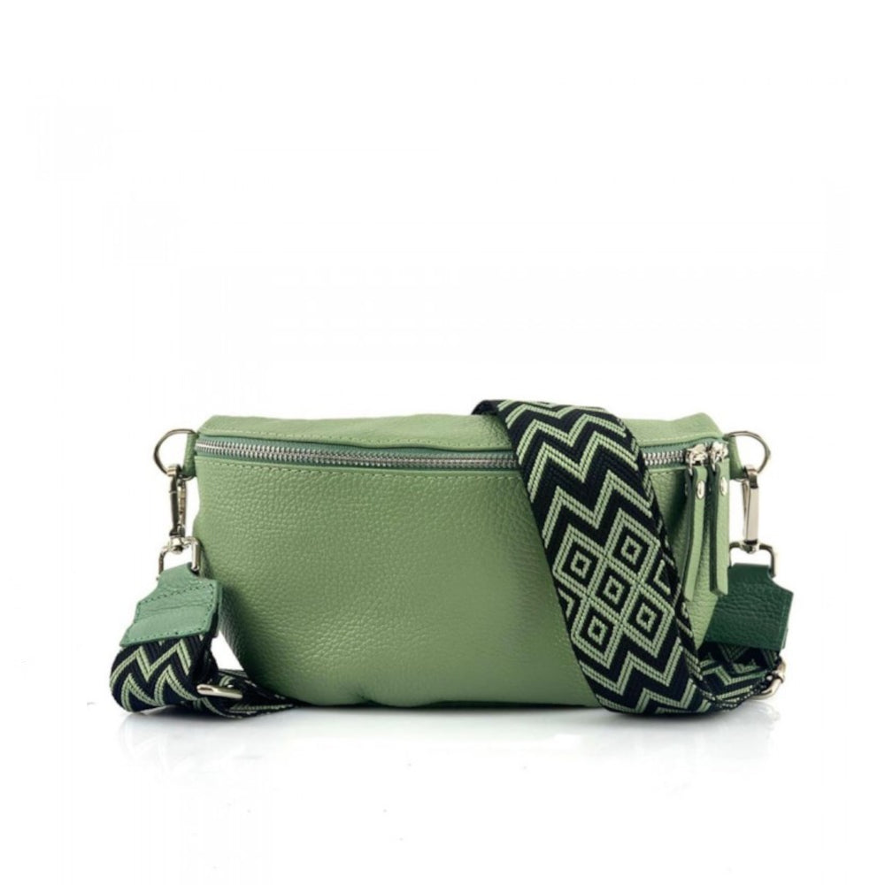 Marsupio donna verde chiaro con cinghie in pelle 25x15 cm Outdoor