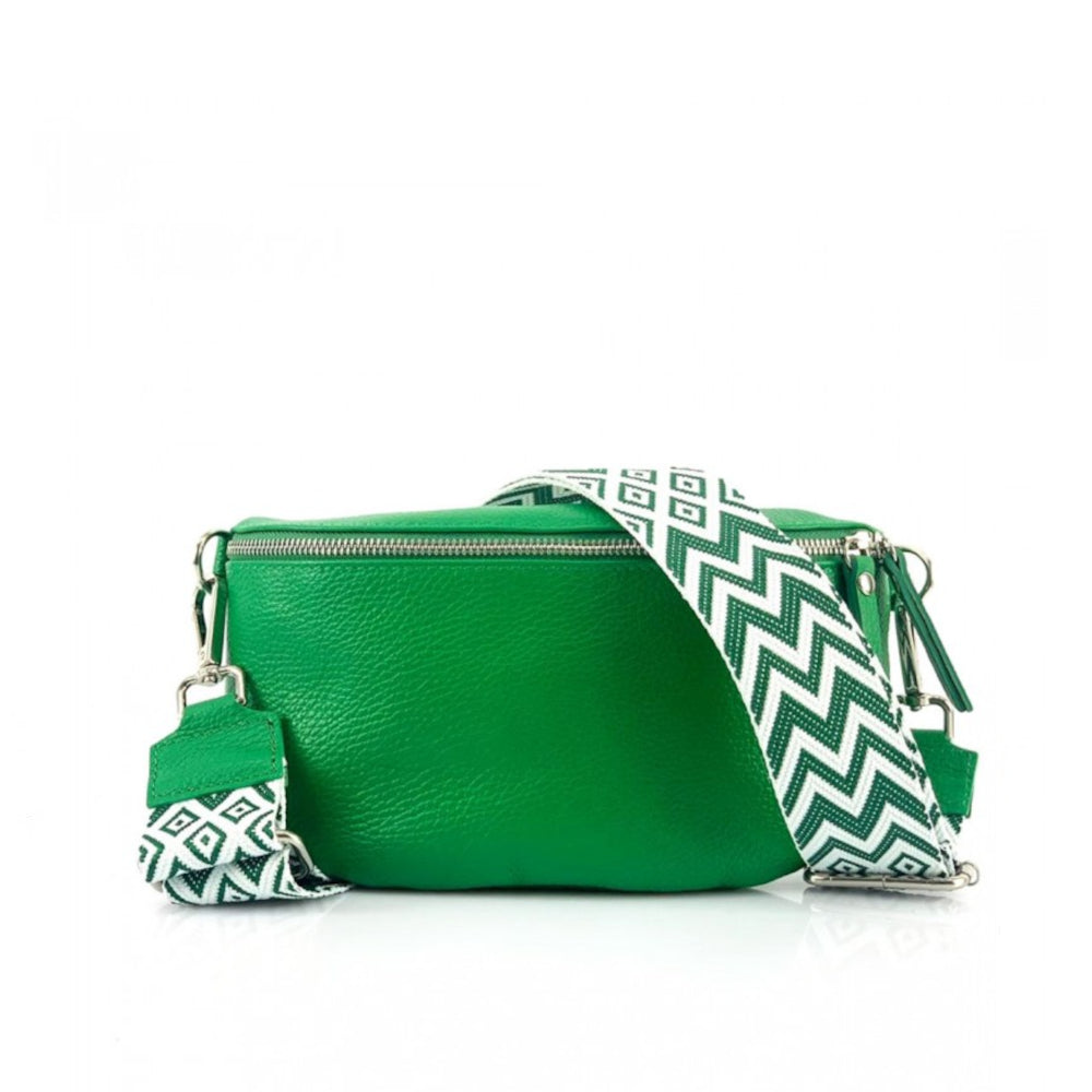 Marsupio donna verde mela con cinghie in pelle 25x15 cm Outdoor