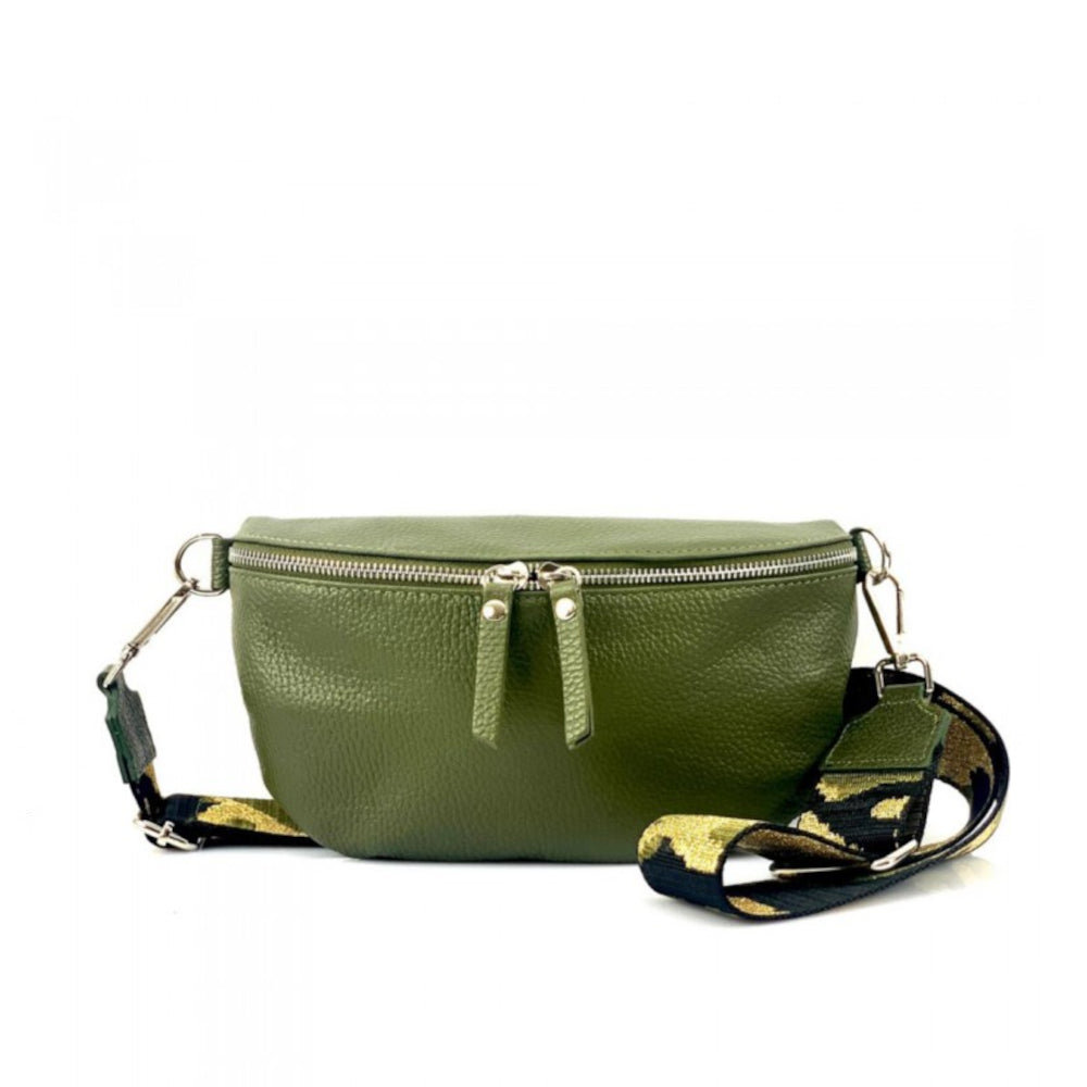 Marsupio donna verde scuro con cinghie in pelle 25x15 cm Outdoor