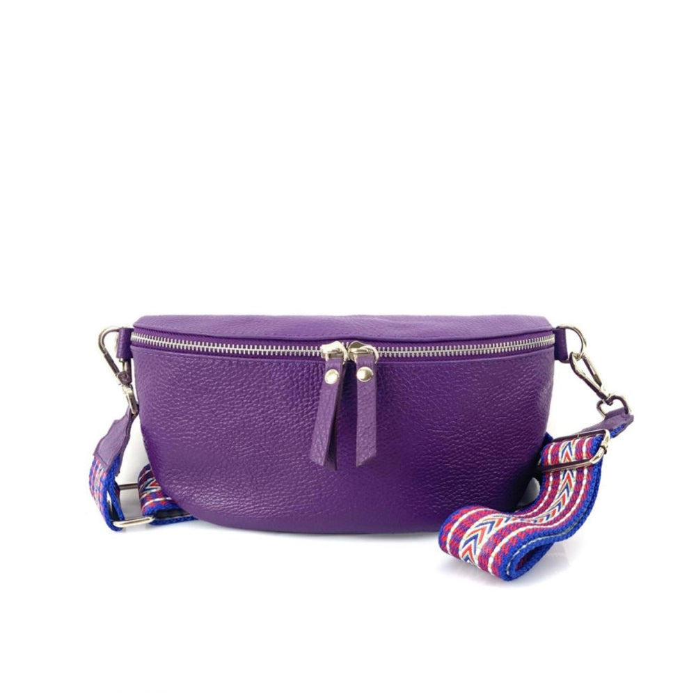 Marsupio donna viola con cinghie in pelle 25x15 cm Outdoor