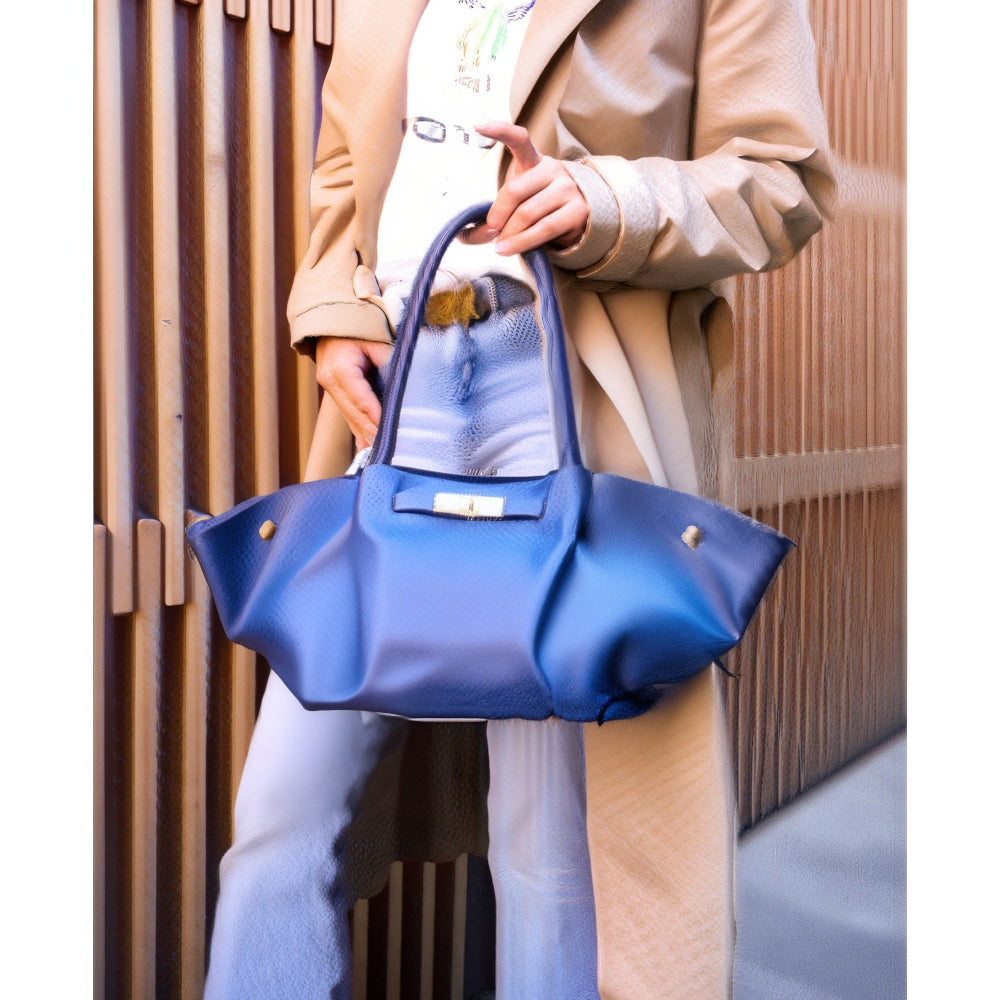 Borsa da donna Blu Scuro a mano in vera pelle 53x15x22 cm - Vivara