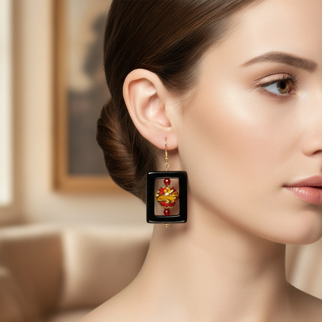 Orecchini Agrigento con agata rossa e perle in ceramica di Caltagirone