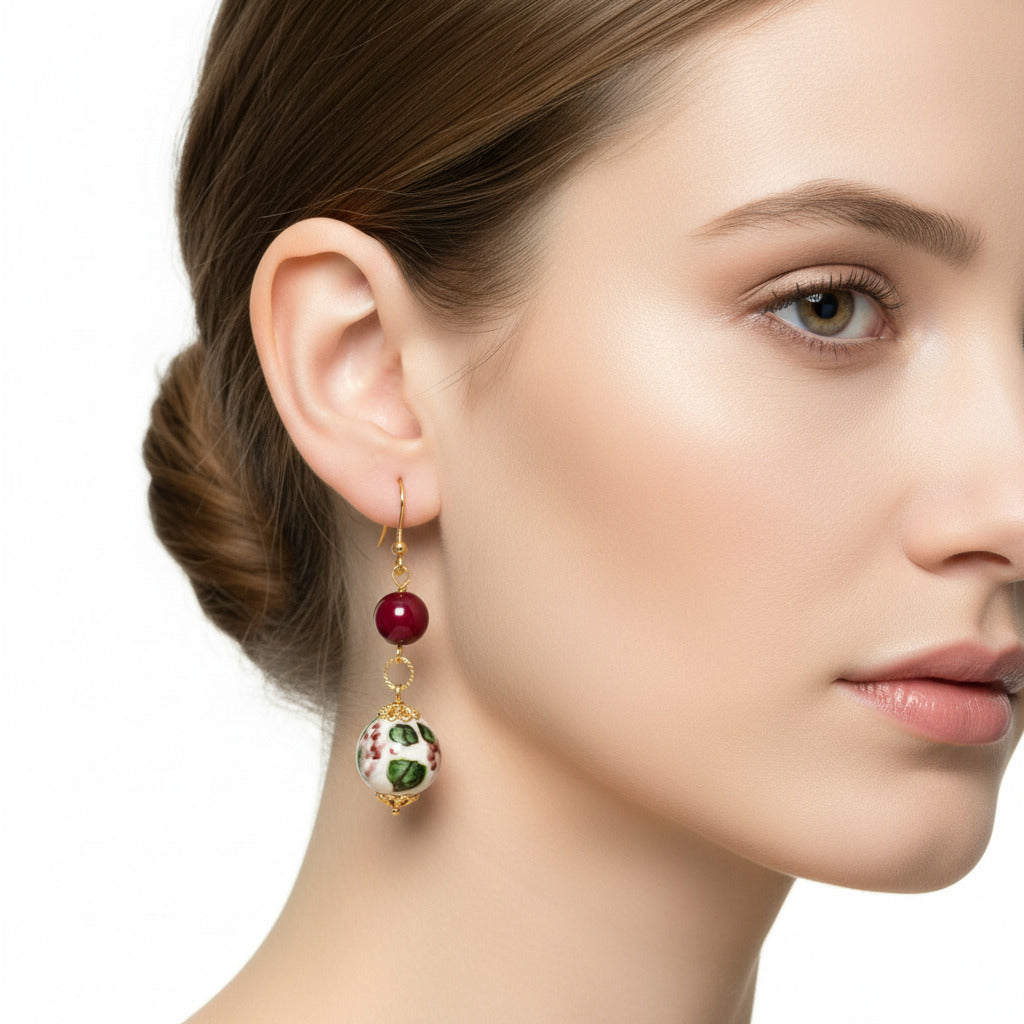 Orecchini Salina con agata rossa e perle in ceramica di Caltagirone