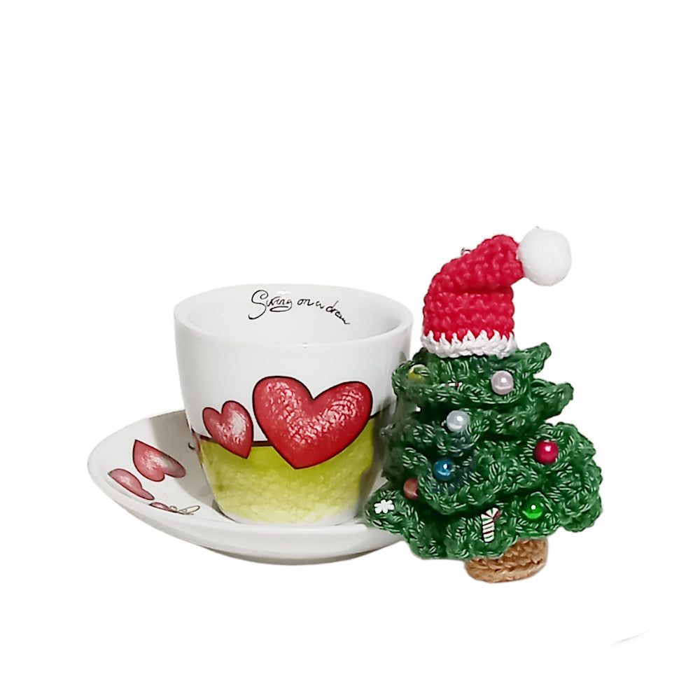 Portachiavi Albero di Natale con cappello ad uncinetto 9 cm