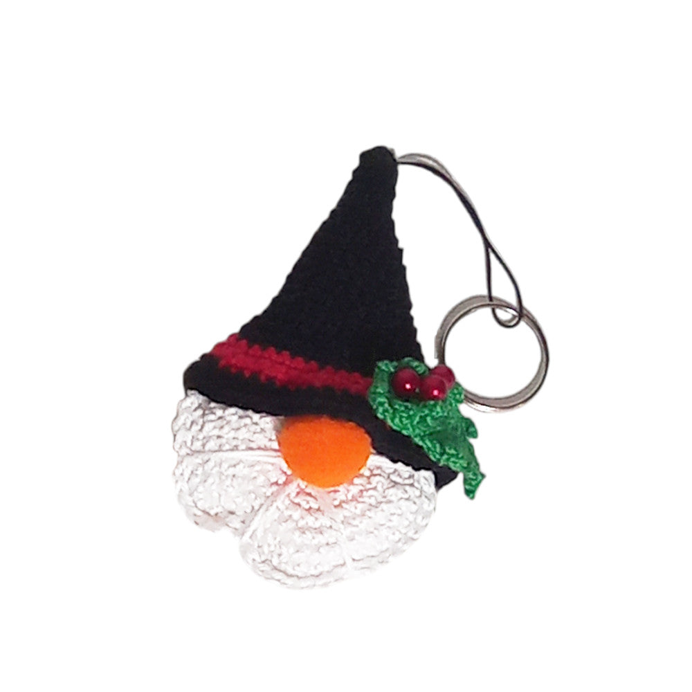 Portachiavi di Natale Gnomo Pupazzo di neve ad uncinetto 7x11 cm